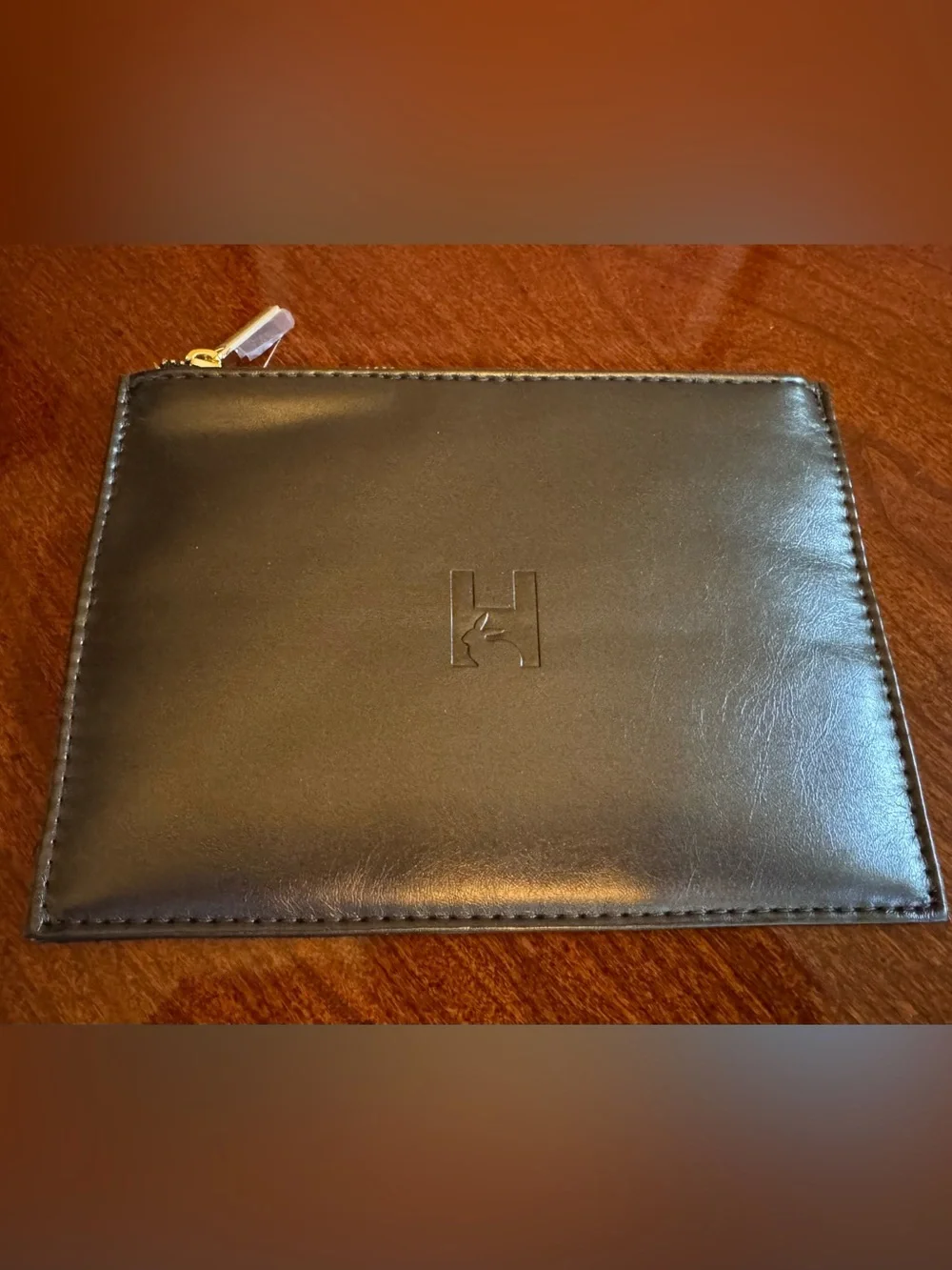 Hourglass Makeup Bag Cosmetics Case Brown Vegan Embossed Leather **NEW**